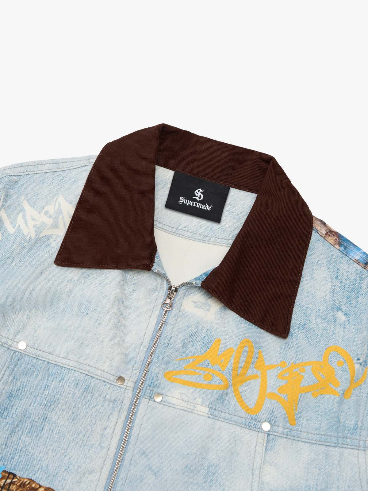 Artistic Patches Graphic  Distressed Denim Jacket - Image 10