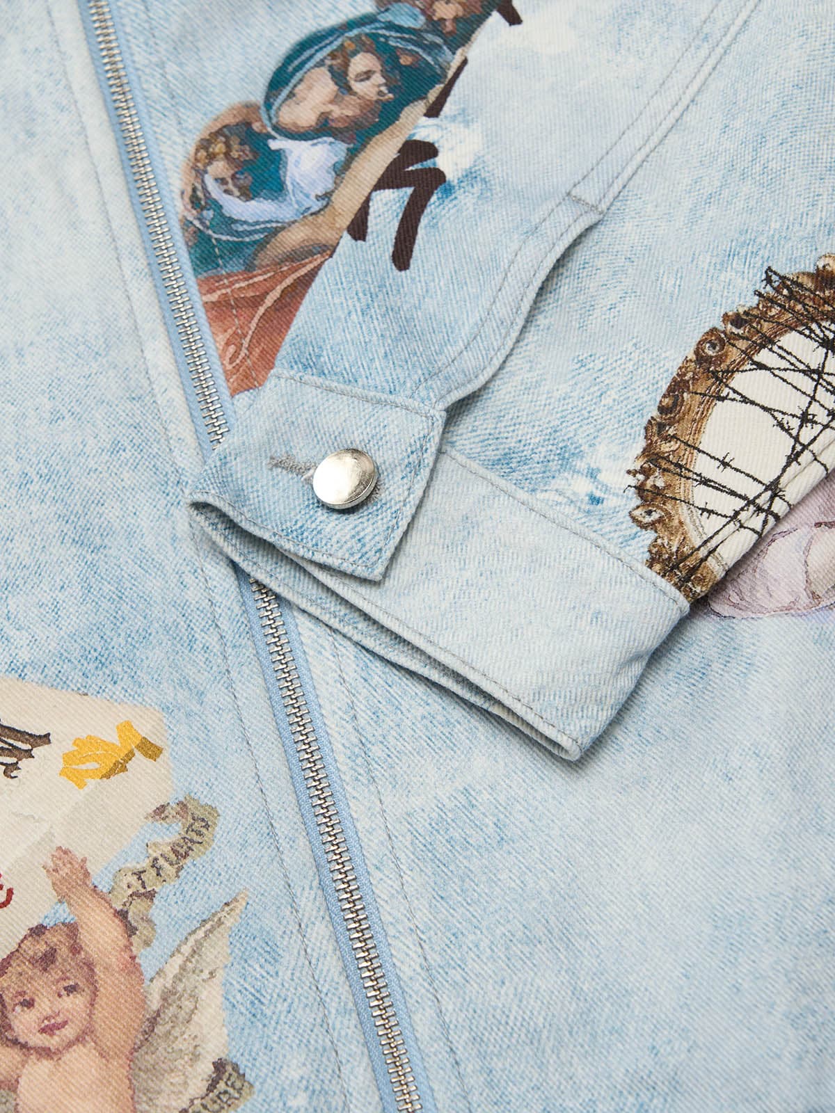 Artistic Patches Graphic  Distressed Denim Jacket - Image 12