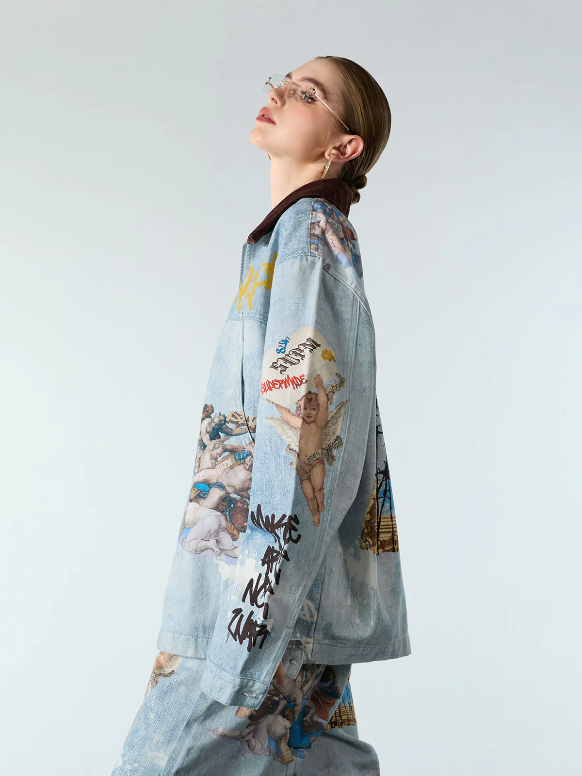Artistic Patches Graphic  Distressed Denim Jacket - Image 3