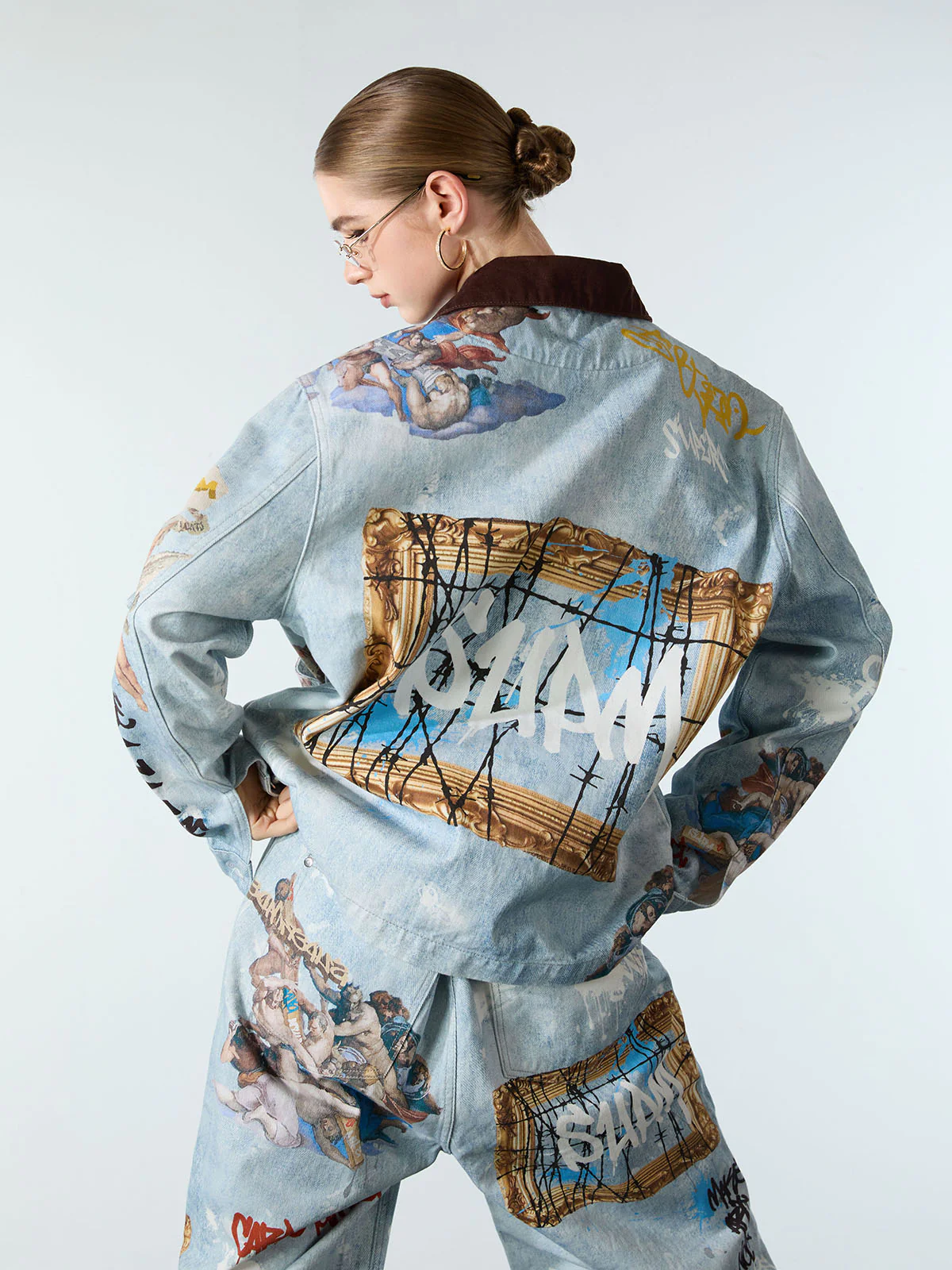 Artistic Patches Graphic  Distressed Denim Jacket - Image 5