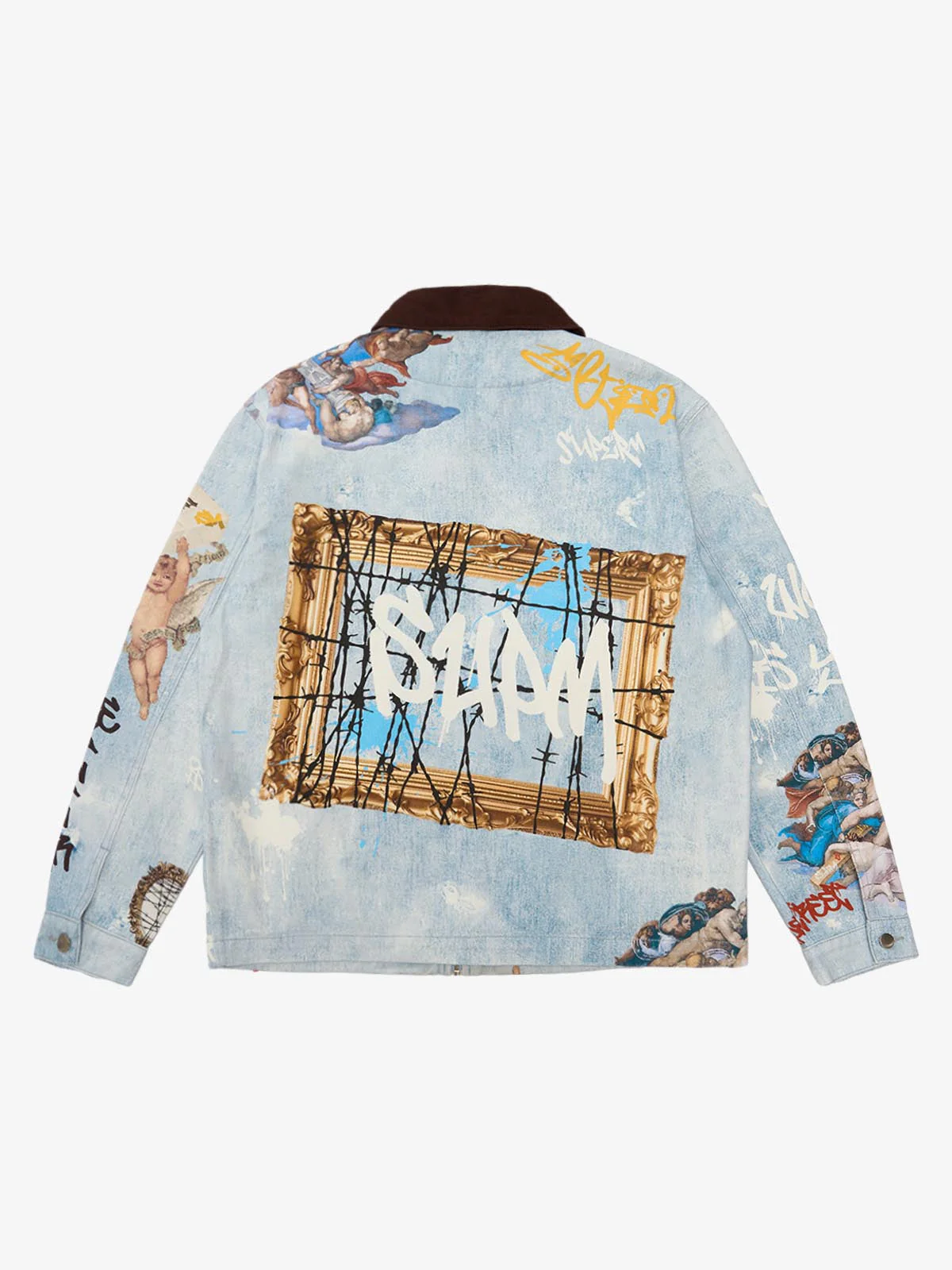 Artistic Patches Graphic  Distressed Denim Jacket - Image 9