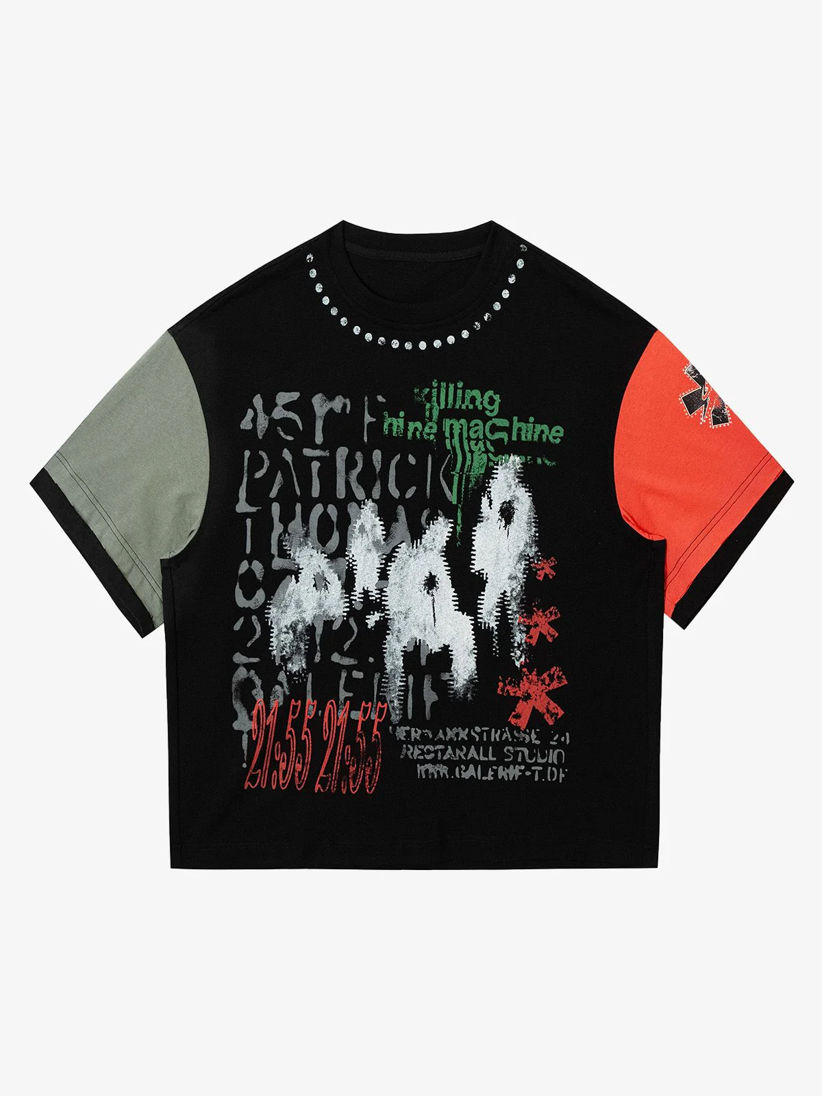 Contrast Color Patchwork Print T-Shirt - Image 11