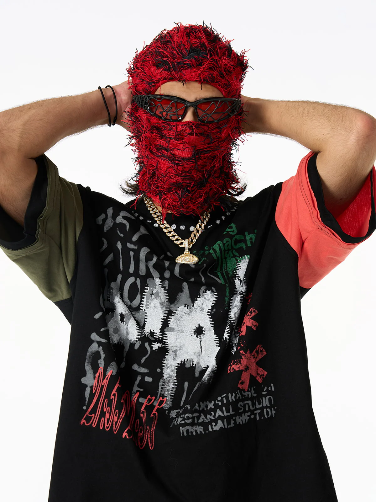 Contrast Color Patchwork Print T-Shirt - Image 4