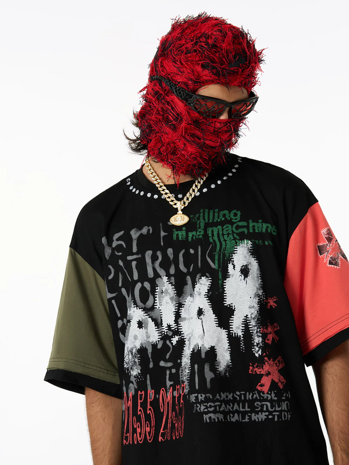 Contrast Color Patchwork Print T-Shirt - Image 6