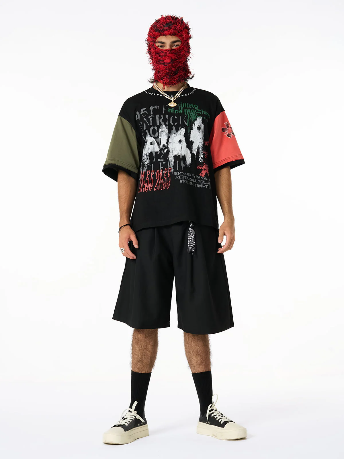 Contrast Color Patchwork Print T-Shirt - Image 7