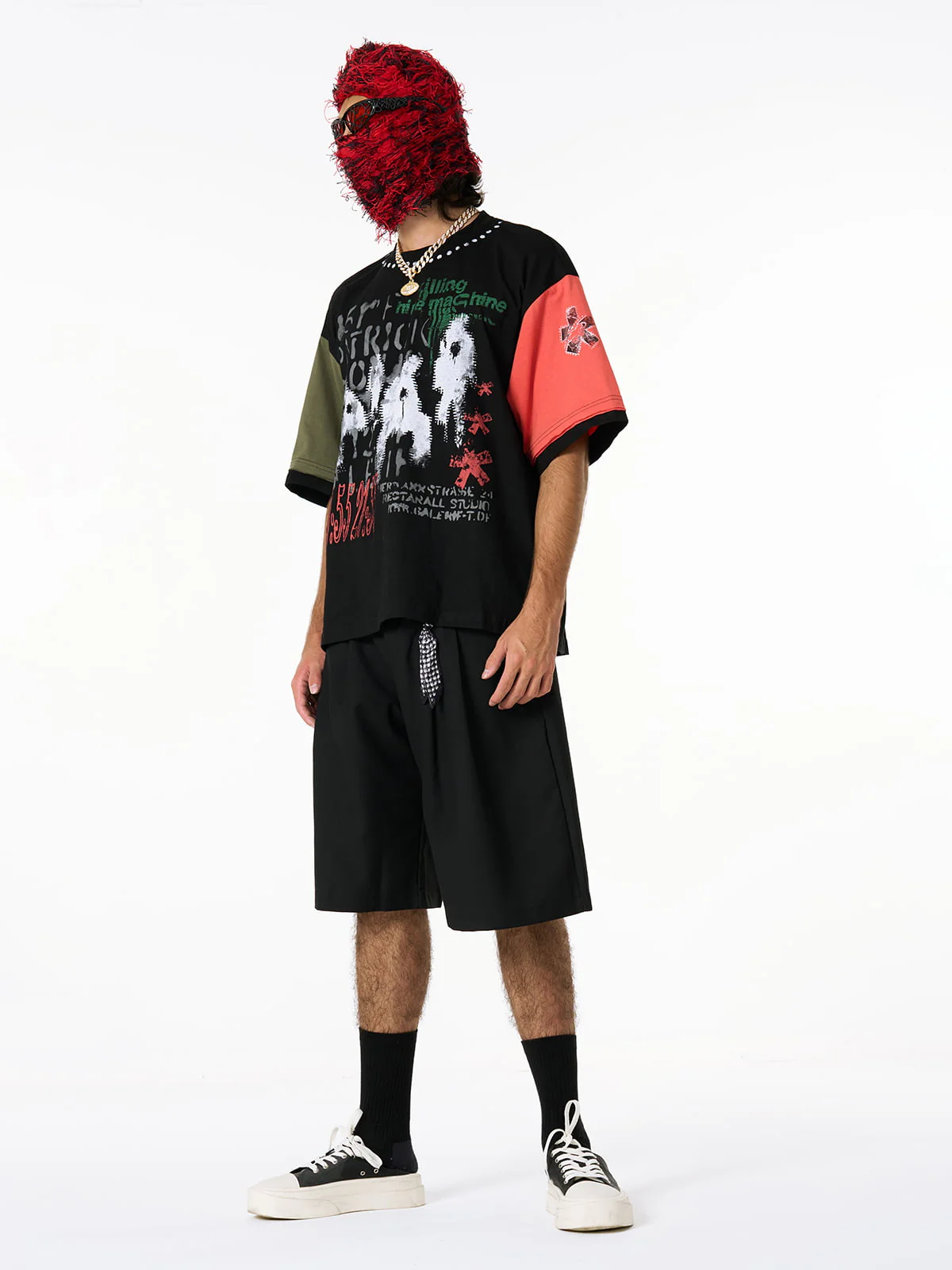 Contrast Color Patchwork Print T-Shirt - Image 8