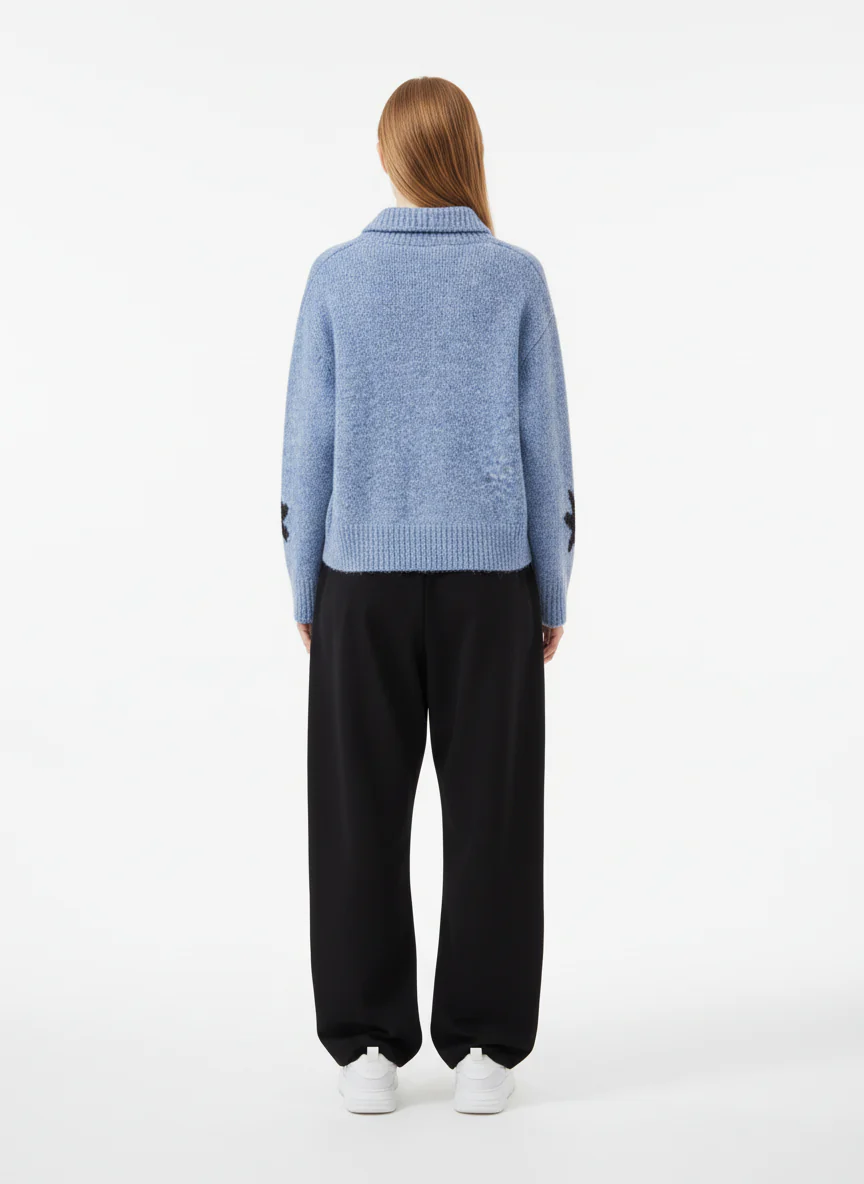 Casual Star Jacquard Double-Zip Cardigan Sweater - Image 5