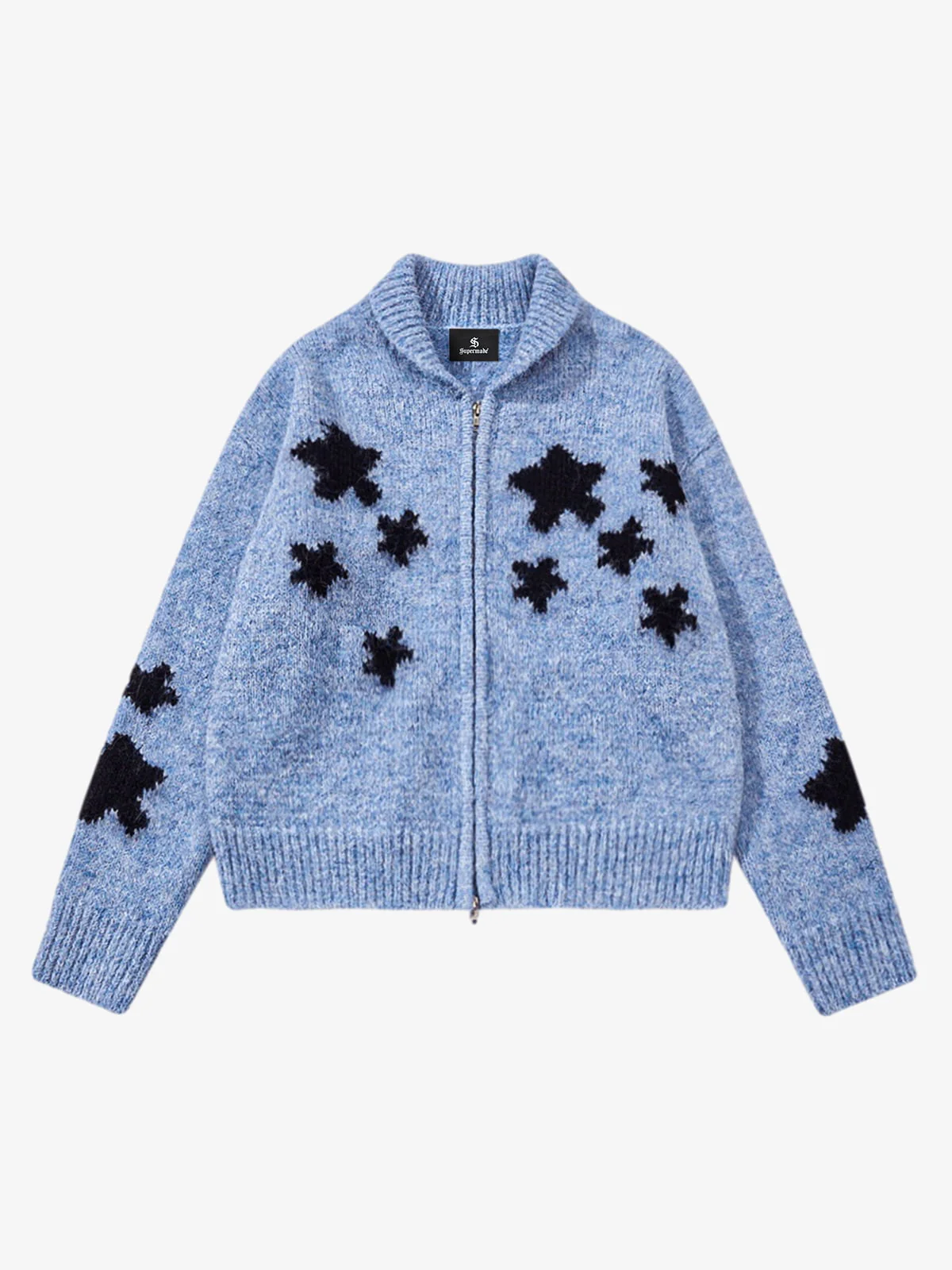 Casual Star Jacquard Double-Zip Cardigan Sweater - Image 8