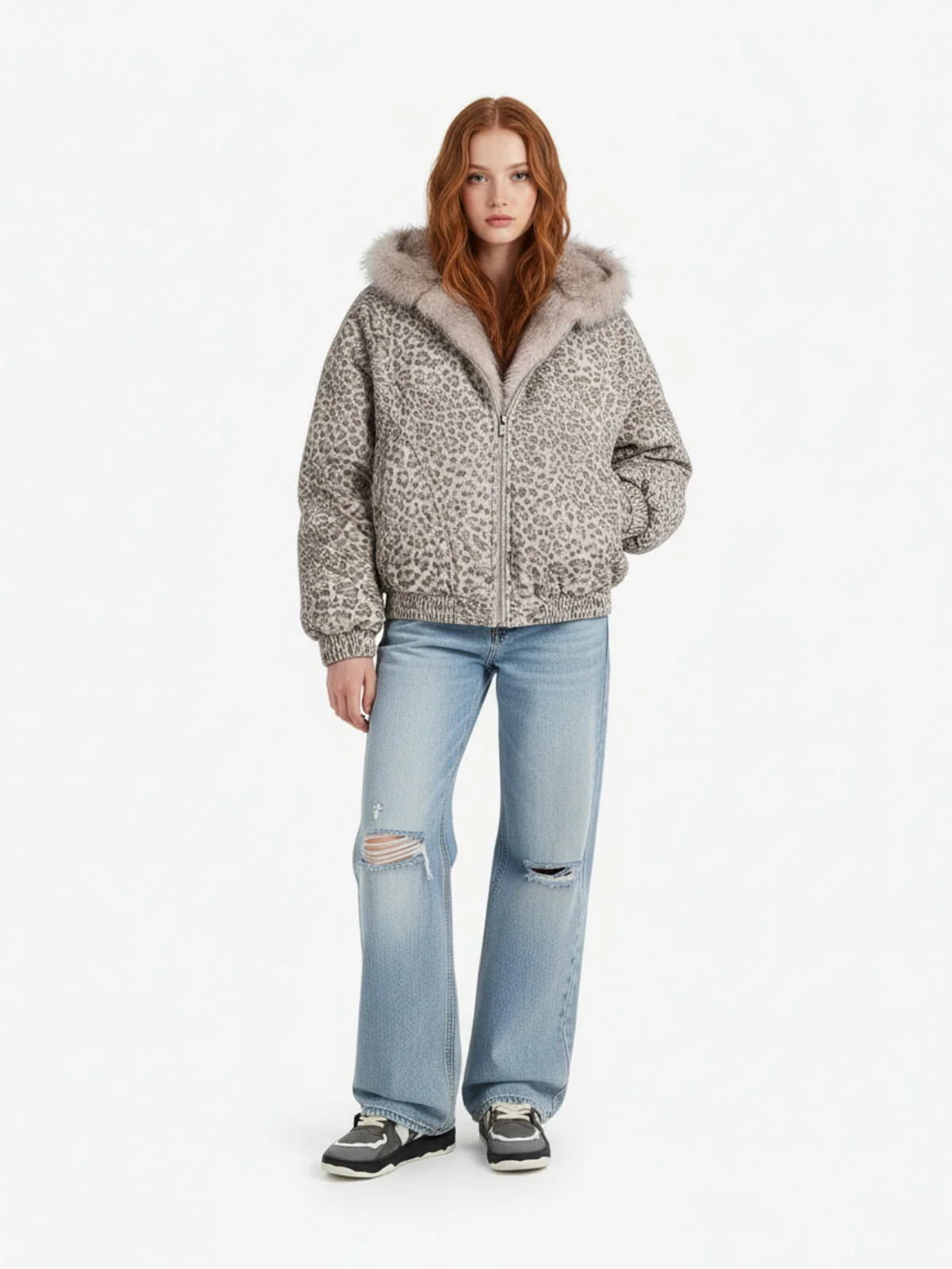 Cotton Cheetah Print Mink Fur Hooded Jacket - 2270 - Image 3