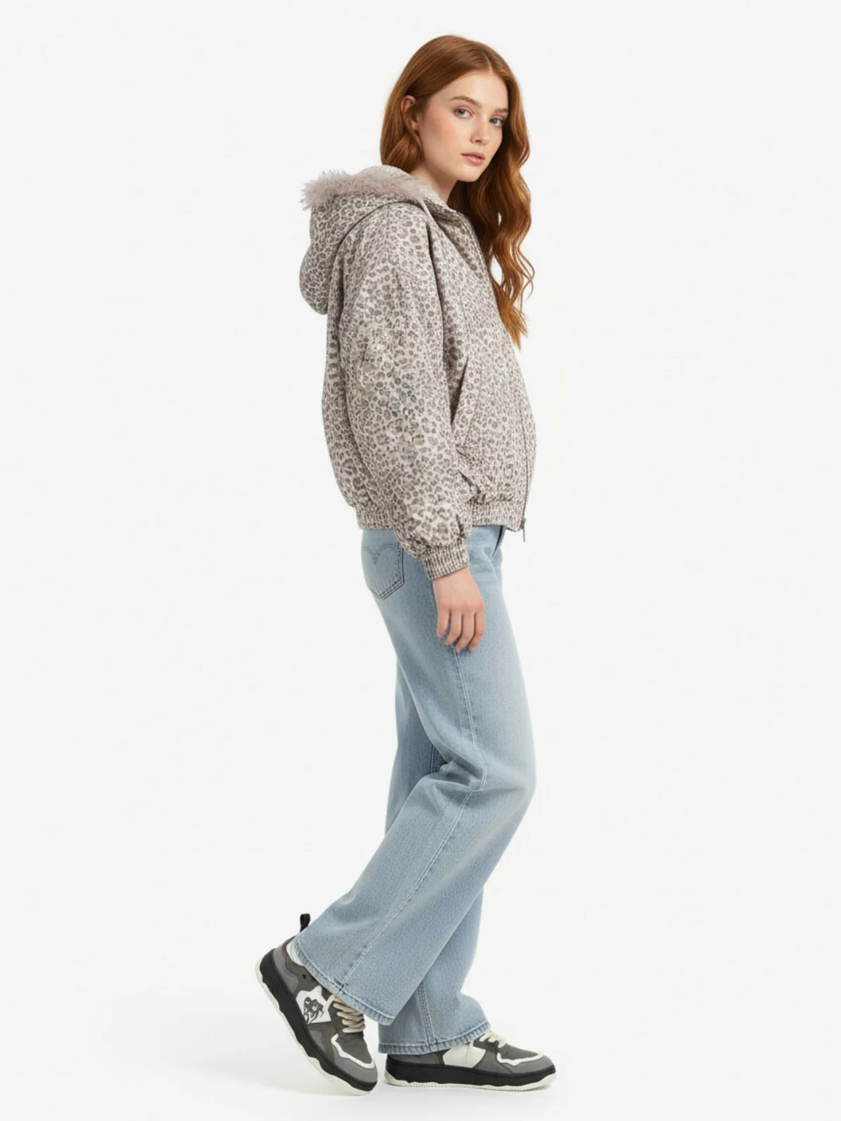 Cotton Cheetah Print Mink Fur Hooded Jacket - 2270 - Image 5