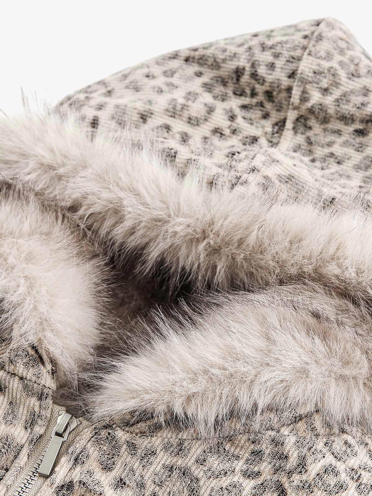 Cotton Cheetah Print Mink Fur Hooded Jacket - 2270 - Image 9