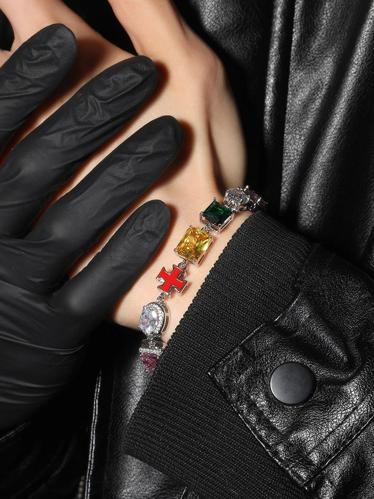 Colorful Zircon Evil Eye Cross Necklace - Image 3