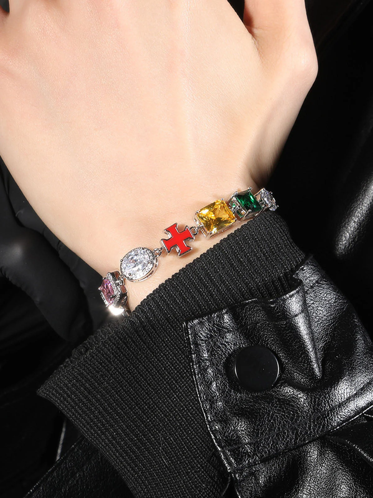 Colorful Zircon Evil Eye Cross Necklace - Image 4