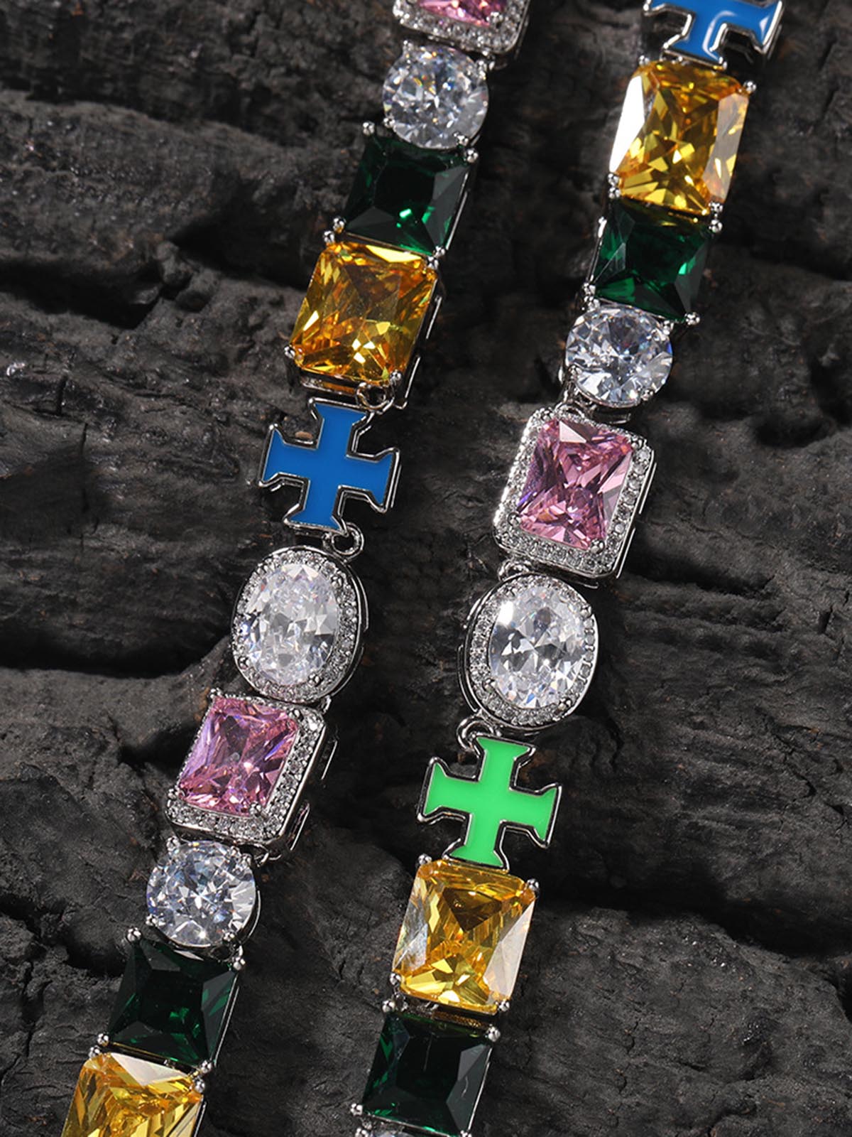 Colorful Zircon Evil Eye Cross Necklace - Image 5