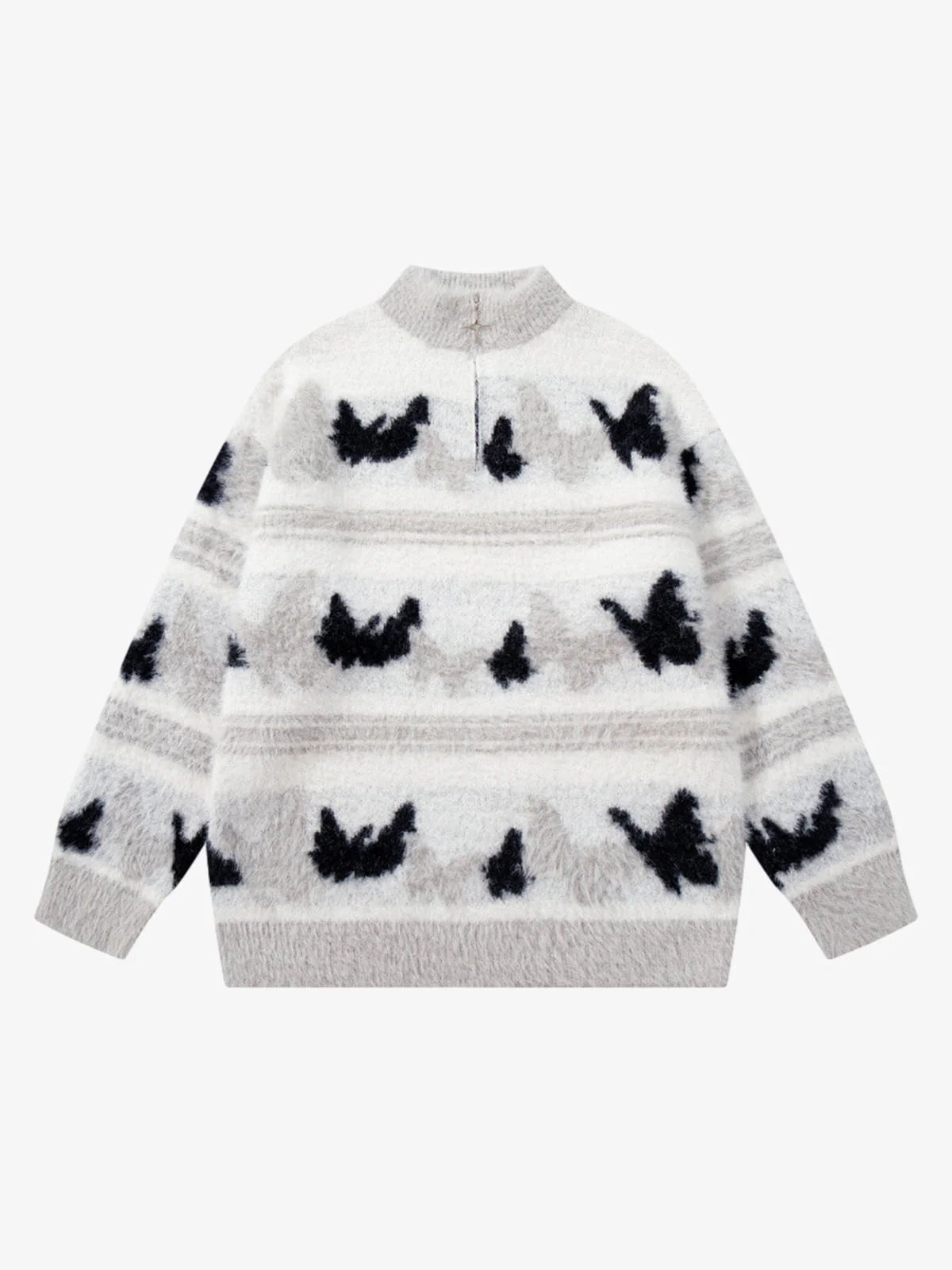 Contrast Stripe Butterfly Jacquard Half-zip Sweater - Image 6