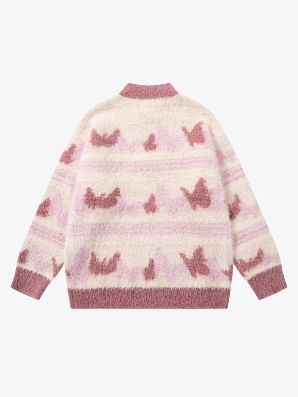 Contrast Stripe Butterfly Jacquard Half-zip Sweater - Image 7