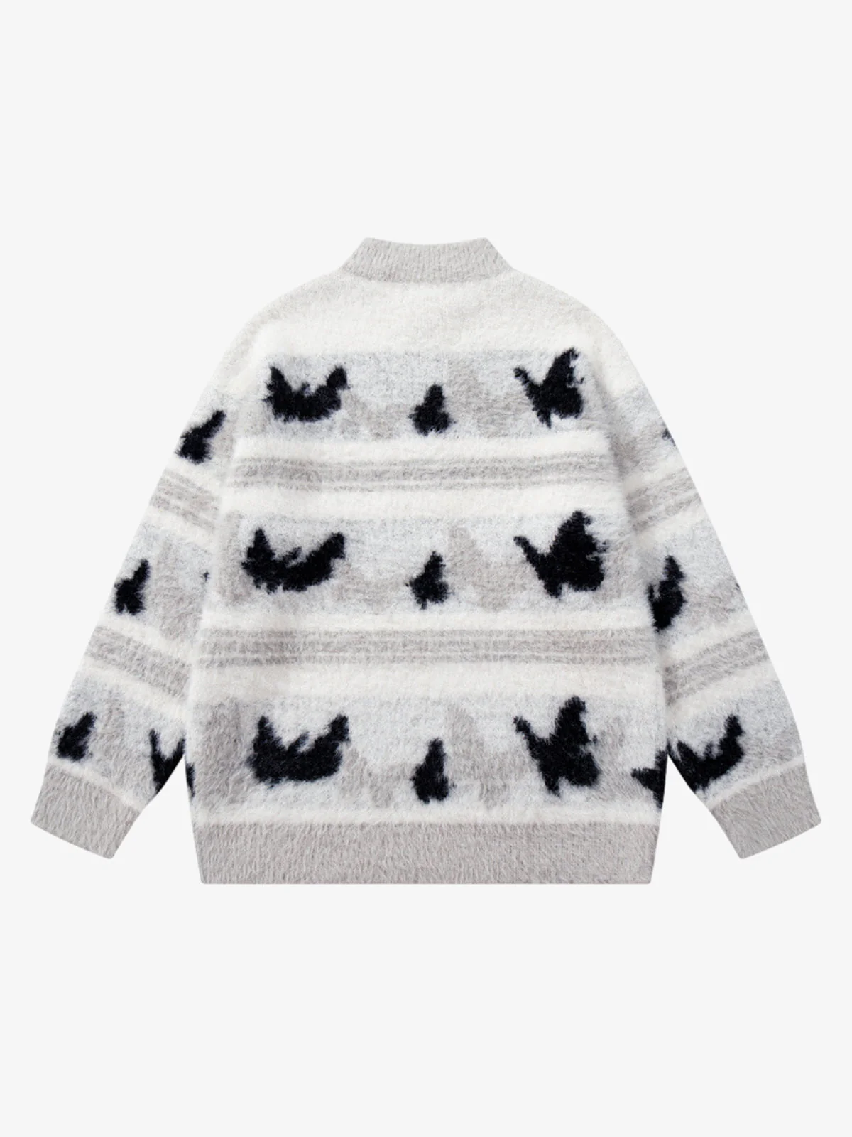 Contrast Stripe Butterfly Jacquard Half-zip Sweater - Image 8