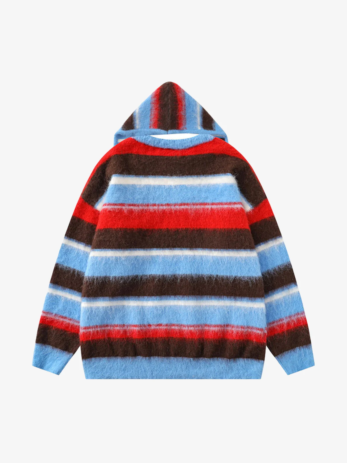 Detachable Hood Contrast Striped Mohair Pullover Sweater - Image 5