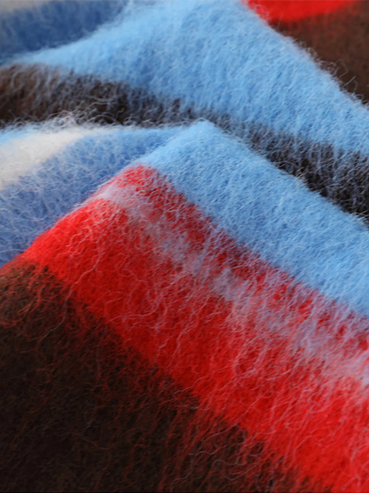 Detachable Hood Contrast Striped Mohair Pullover Sweater - Image 7