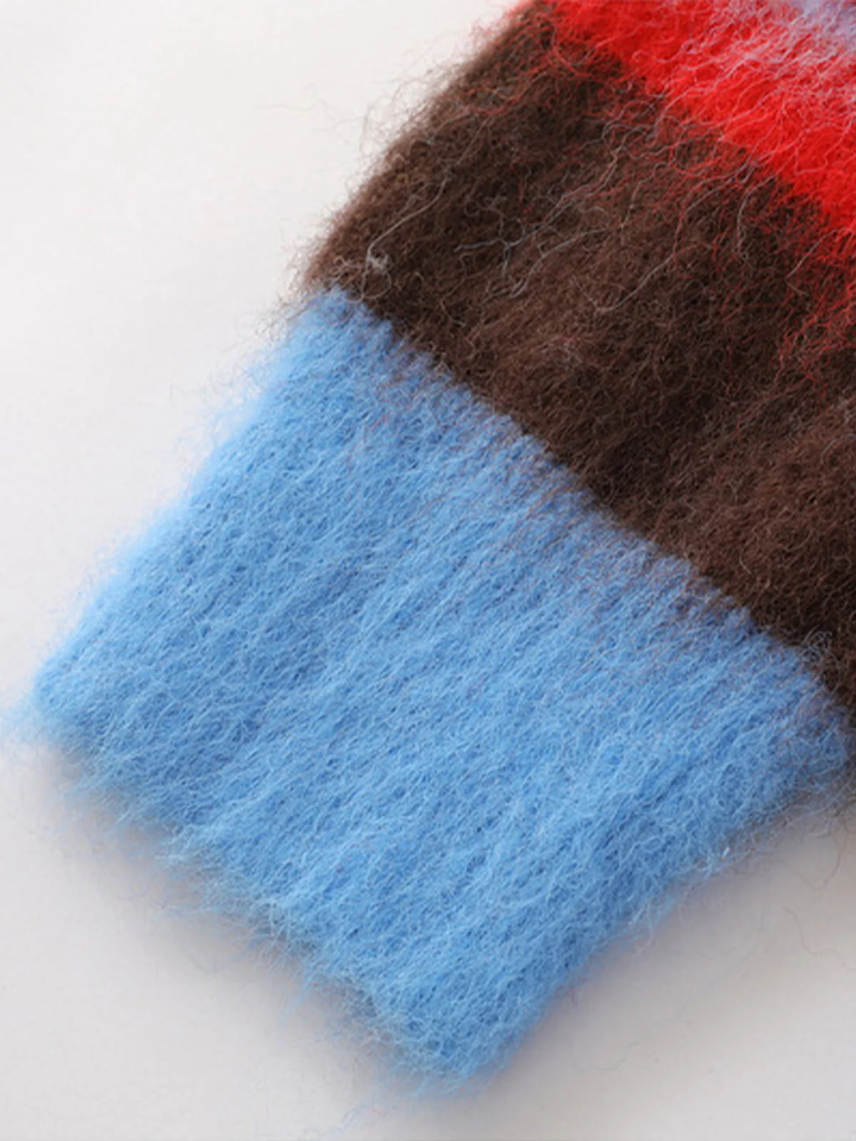 Detachable Hood Contrast Striped Mohair Pullover Sweater - Image 8