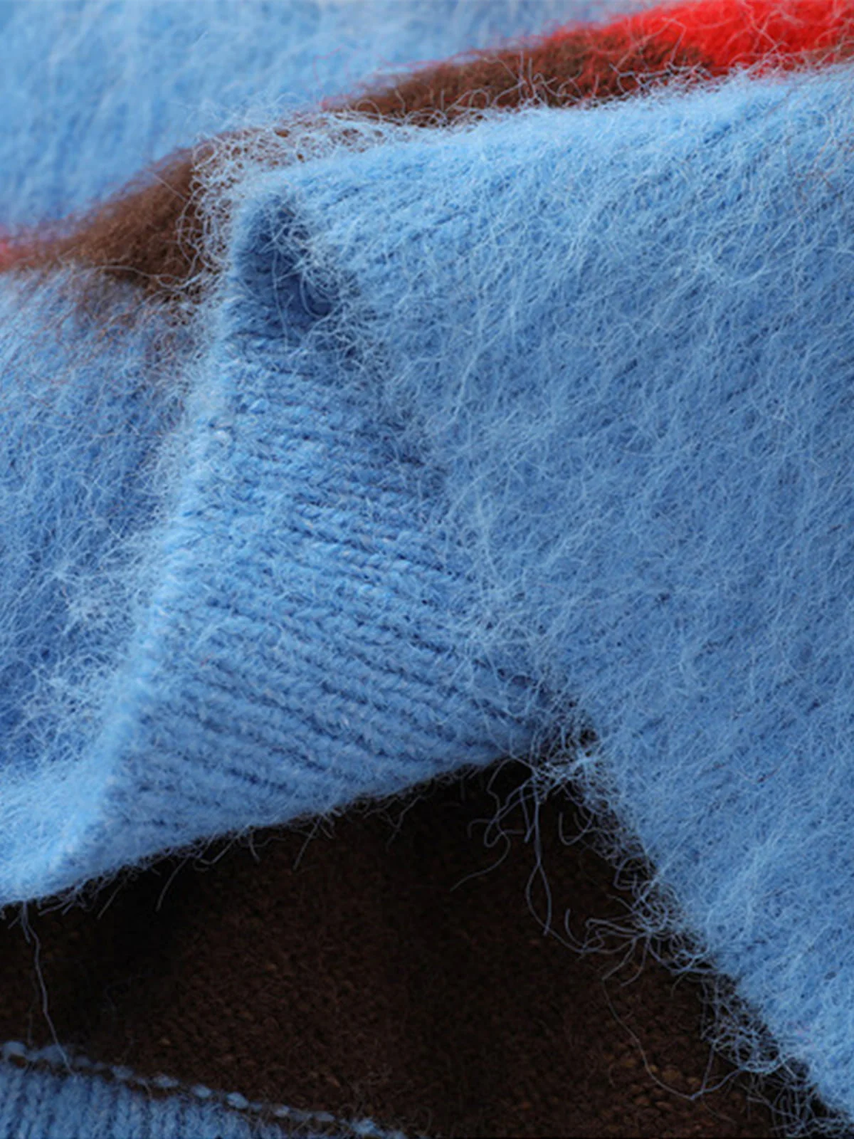 Detachable Hood Contrast Striped Mohair Pullover Sweater - Image 9