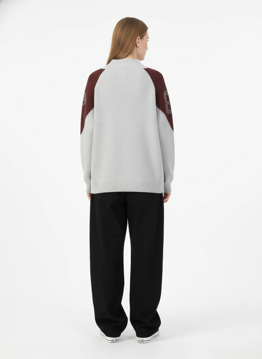 High Street Biker Style Patchwork Zip-up Knitted Jacket - Image 4