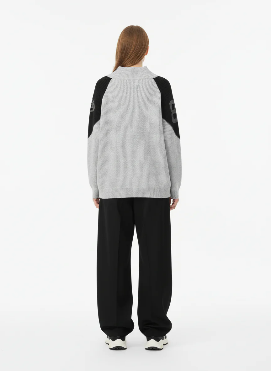 High Street Biker Style Patchwork Zip-up Knitted Jacket - Image 6