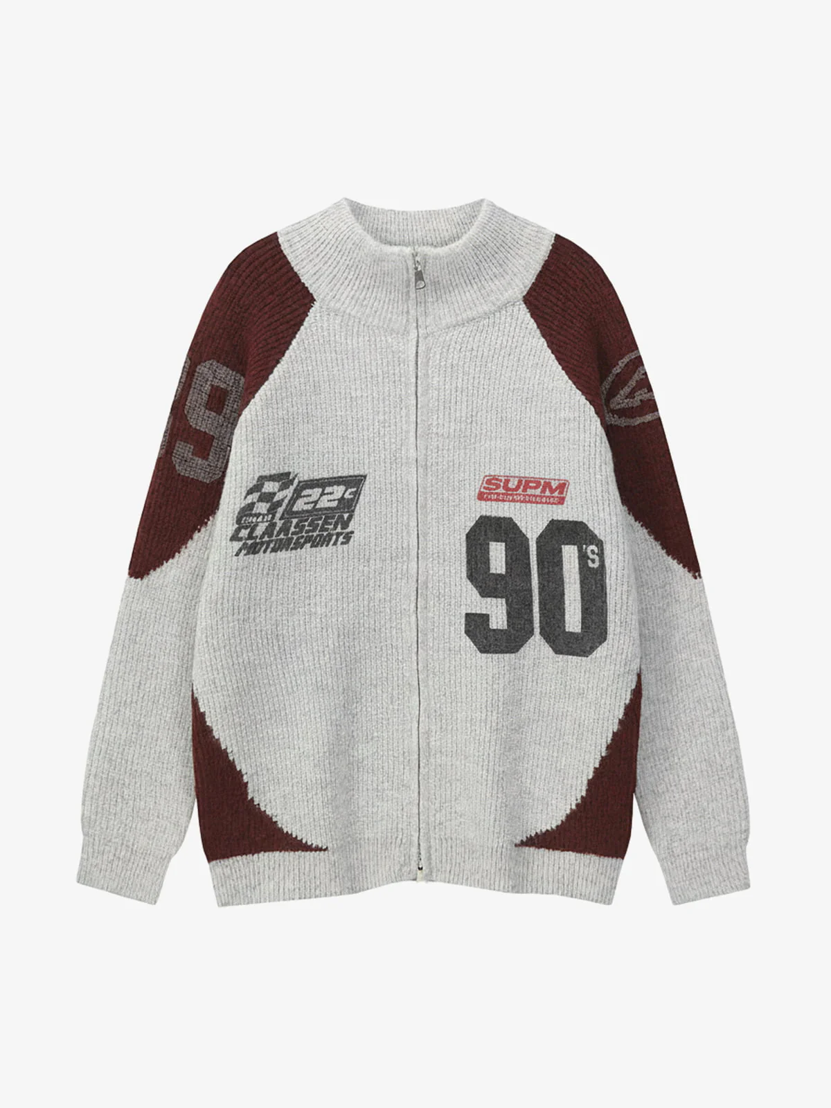 High Street Biker Style Patchwork Zip-up Knitted Jacket - Image 9