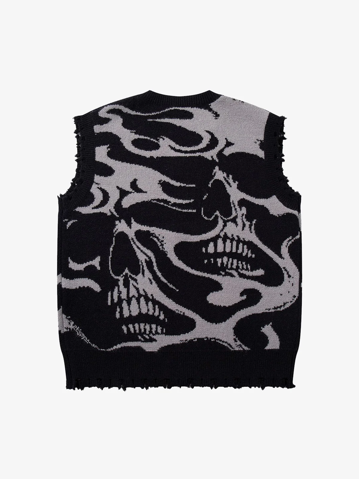 High Street Dark Skull Frayed-edge V-neck Sweater Vest - Image 6