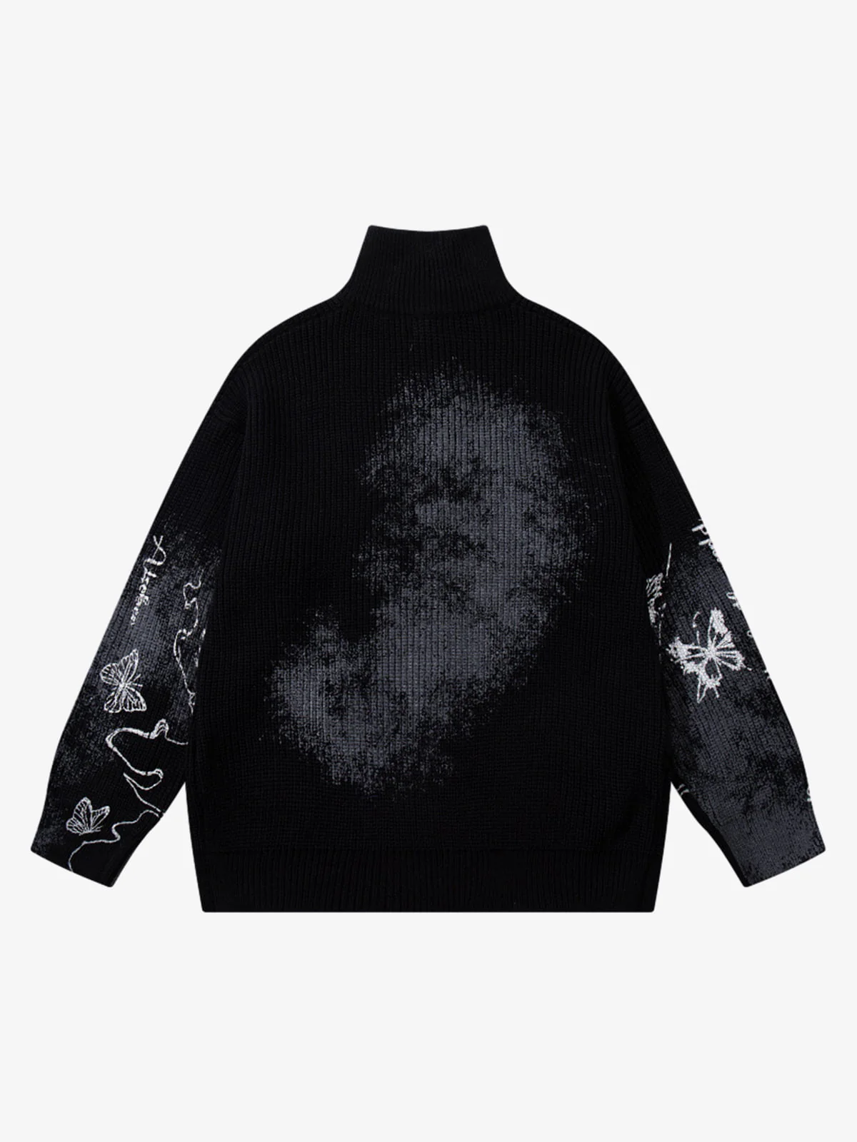 Ink-Splashed Butterfly Jacquard Zip Knit Sweater - Image 10