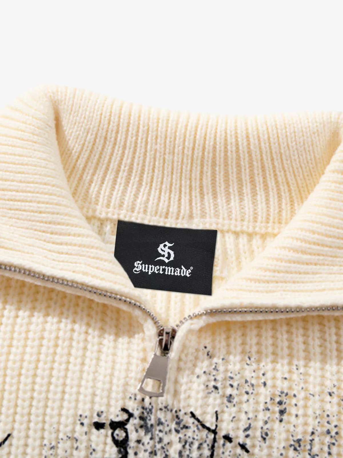 Ink-Splashed Butterfly Jacquard Zip Knit Sweater - Image 11