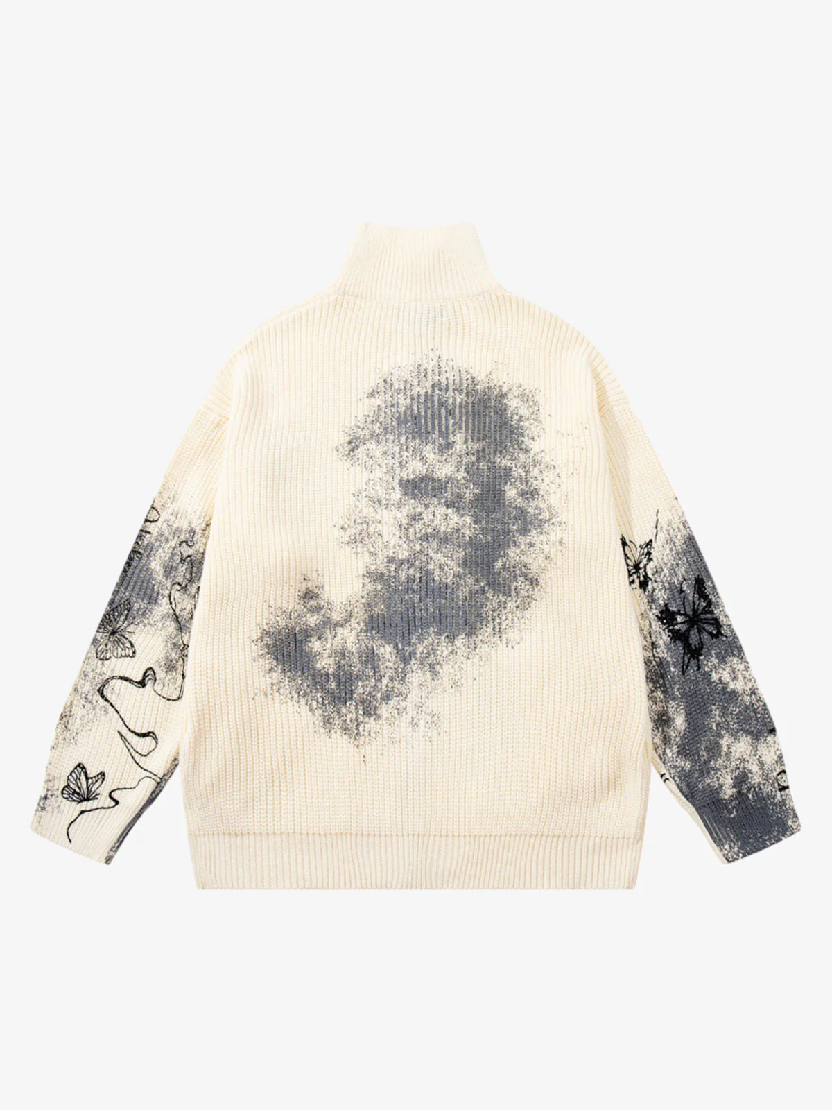 Ink-Splashed Butterfly Jacquard Zip Knit Sweater - Image 9