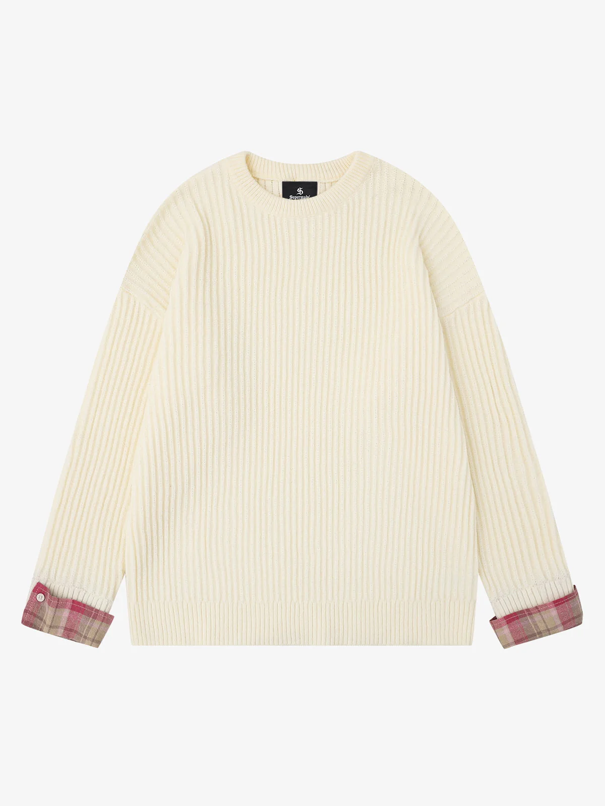 Plaid Scarf Patchwork Contrast Knit Sweater - Image 11