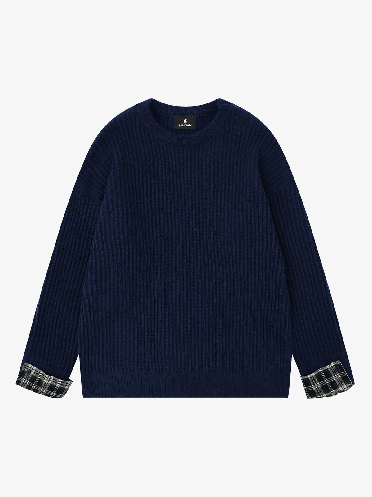 Plaid Scarf Patchwork Contrast Knit Sweater - Image 12