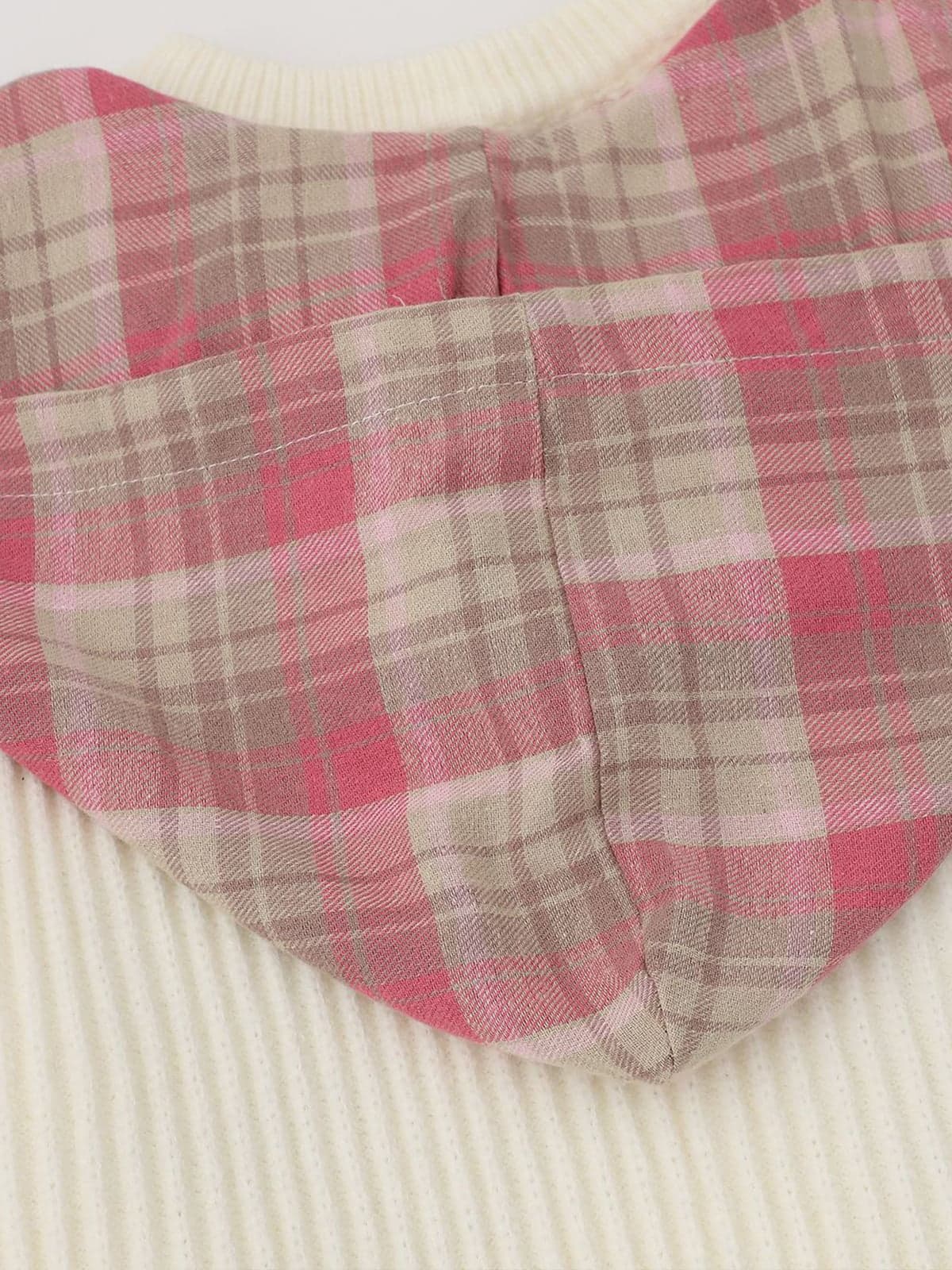 Plaid Scarf Patchwork Contrast Knit Sweater - Image 16