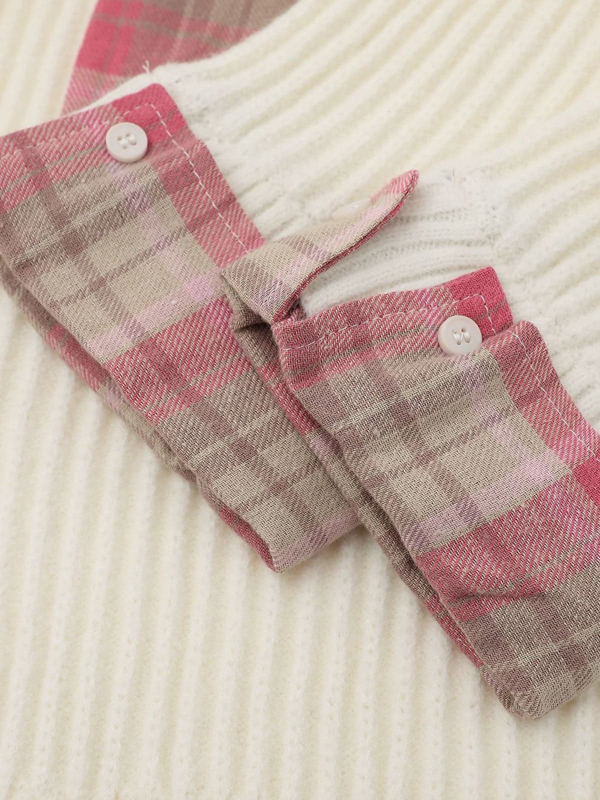 Plaid Scarf Patchwork Contrast Knit Sweater - Image 17