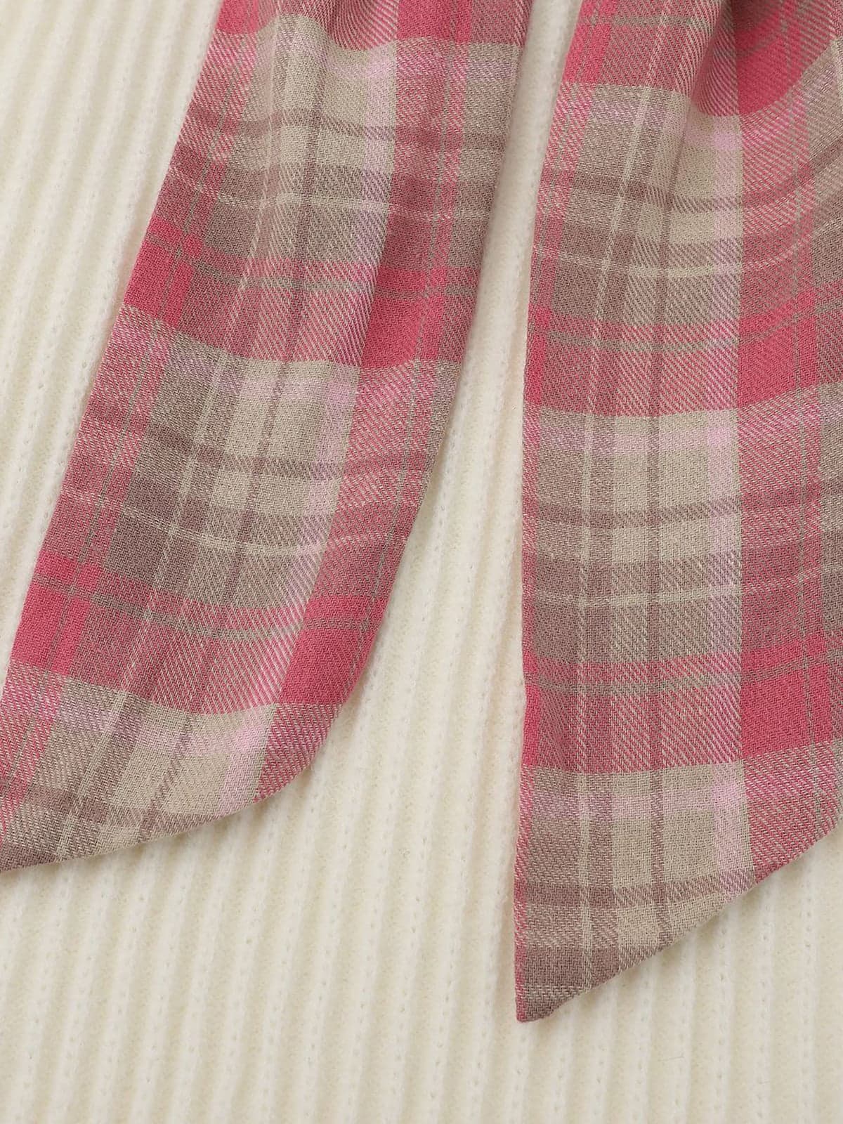 Plaid Scarf Patchwork Contrast Knit Sweater - Image 19