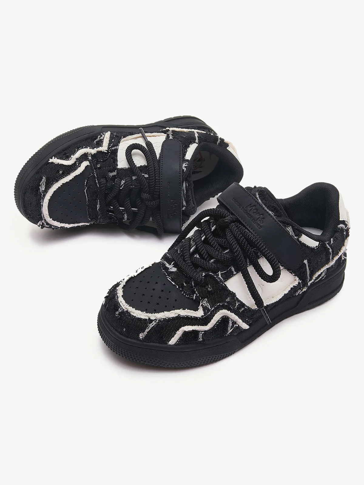 Retro Distressed Denim Patch Velcro Sneakers - Image 3