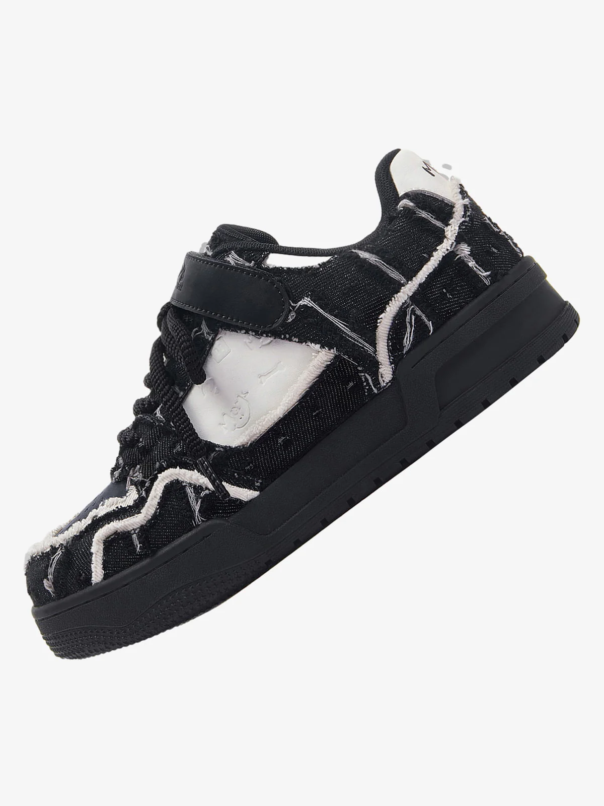 Retro Distressed Denim Patch Velcro Sneakers - Image 4