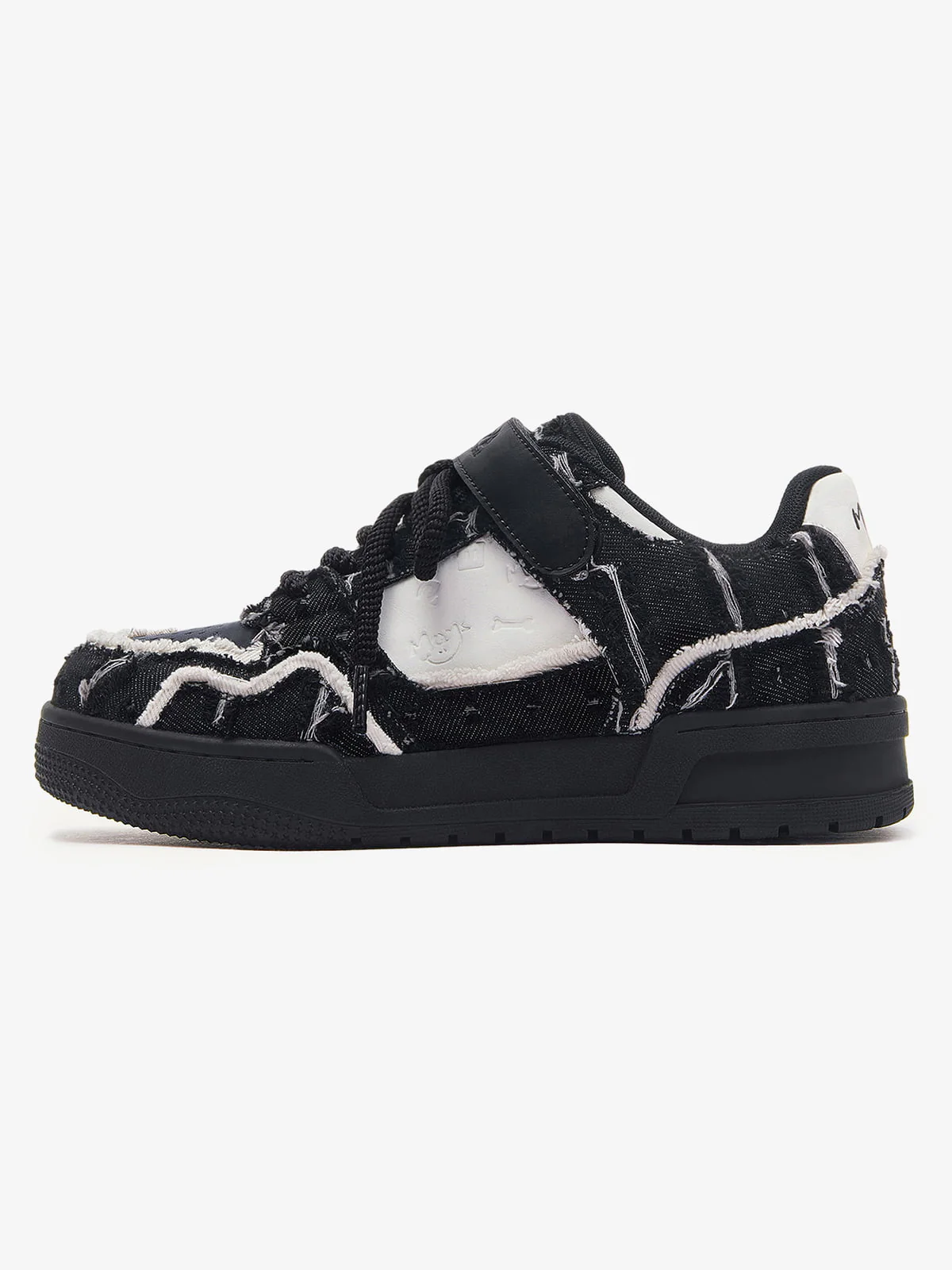 Retro Distressed Denim Patch Velcro Sneakers - Image 5