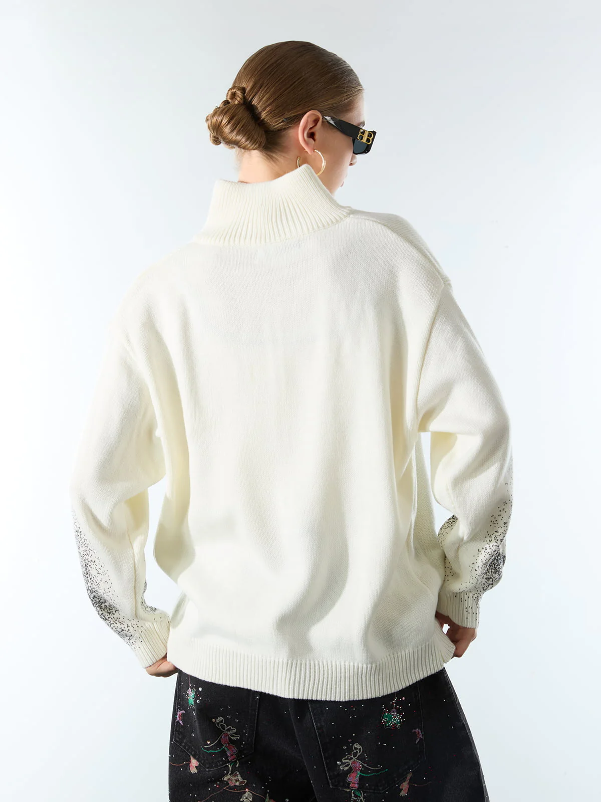 Street Dark Phantom Butterfly Stand-Collar Knit Cardigan Sweater - Image 4