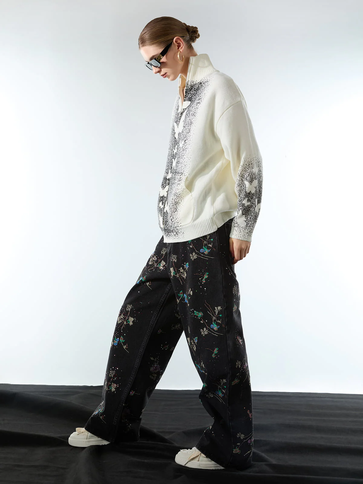 Street Dark Phantom Butterfly Stand-Collar Knit Cardigan Sweater - Image 6