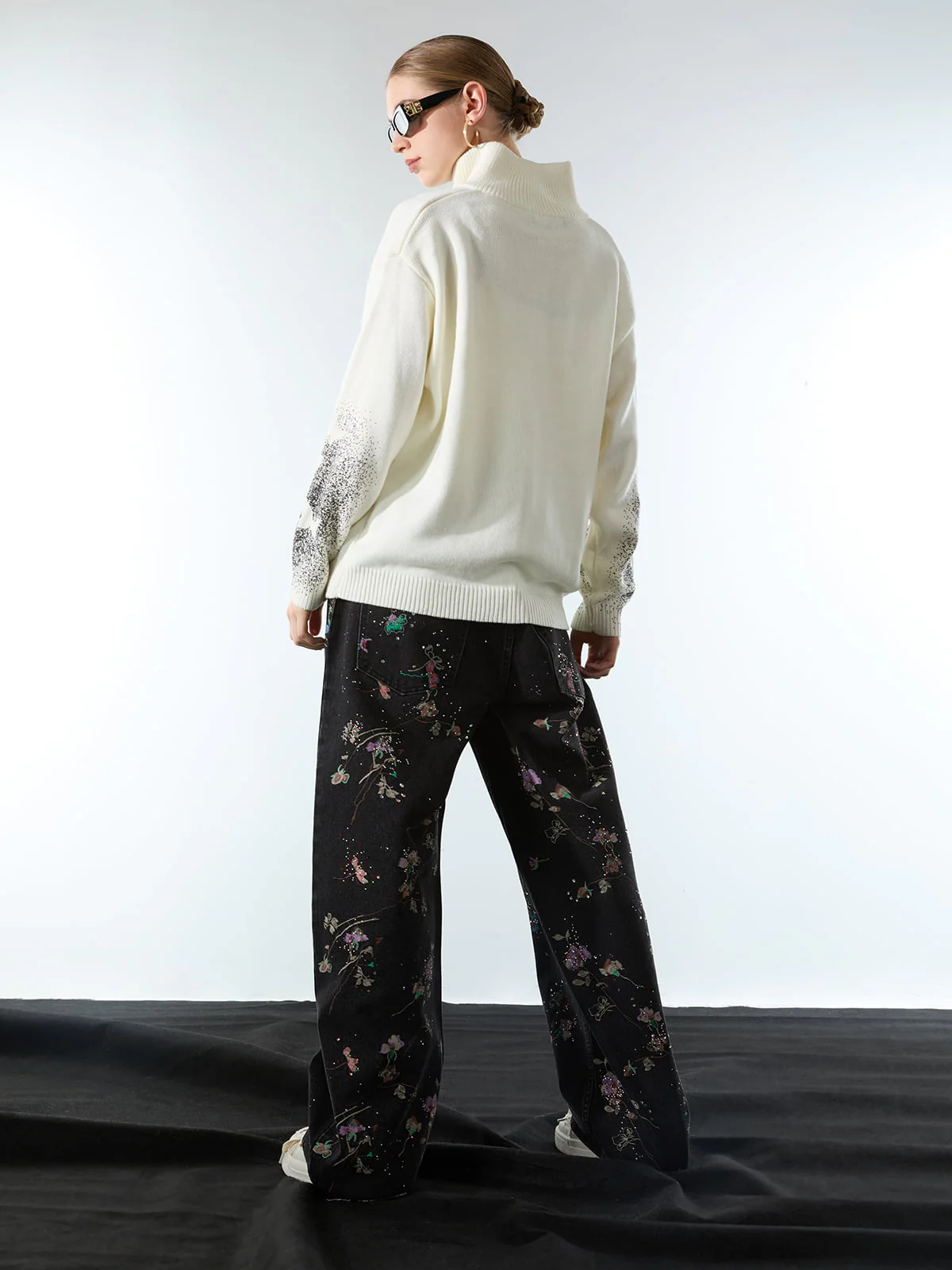 Street Dark Phantom Butterfly Stand-Collar Knit Cardigan Sweater - Image 7