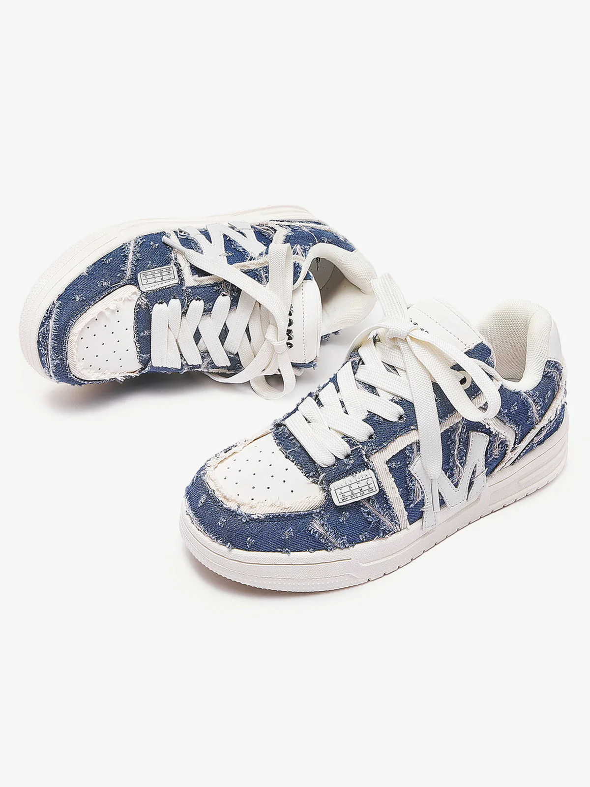 Street Distressed Denim Patchwork Sneakers - Image 4