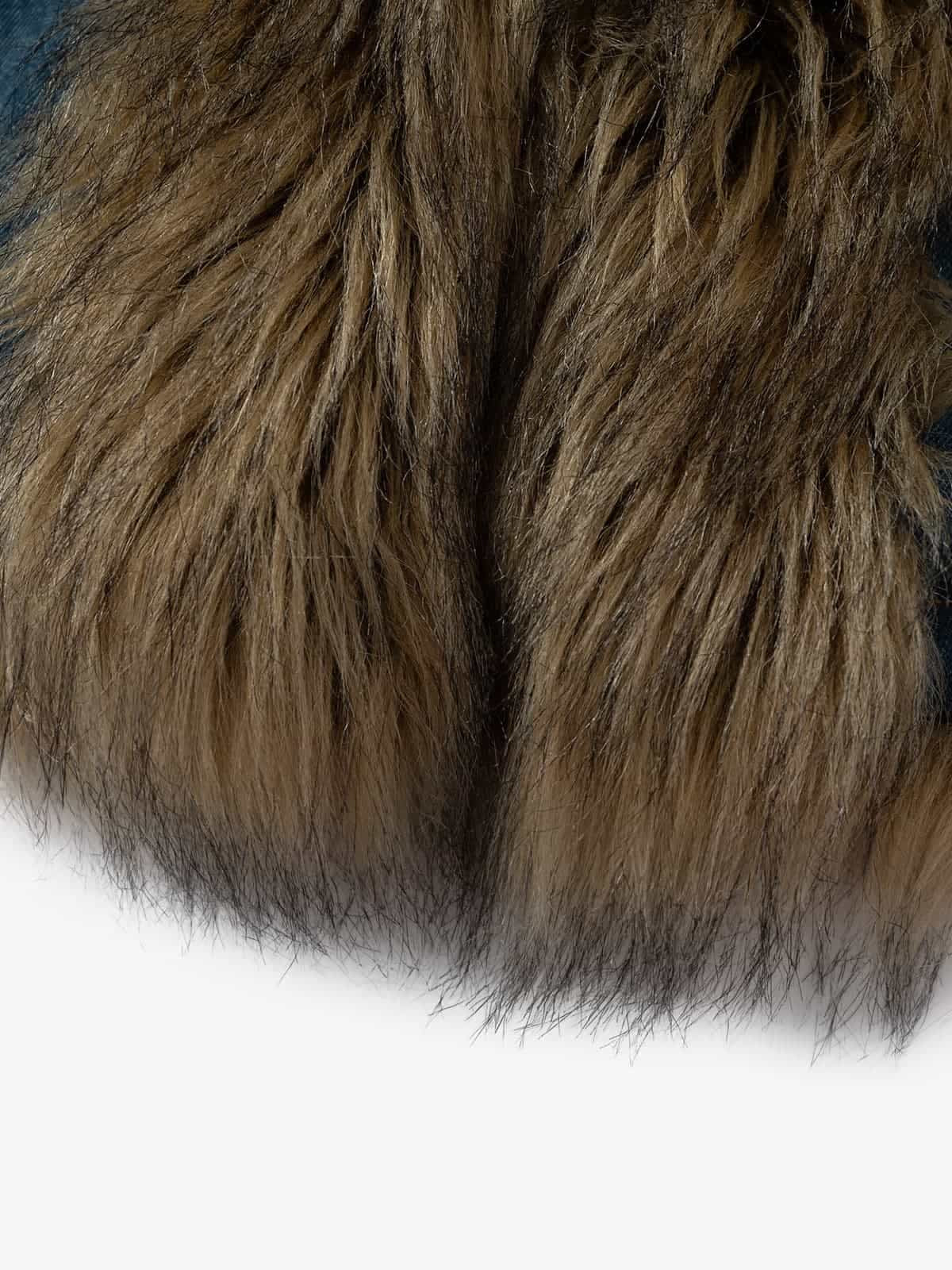 Street Retro Fur Patchwork Washed Denim Cotton Jacket - Image 10