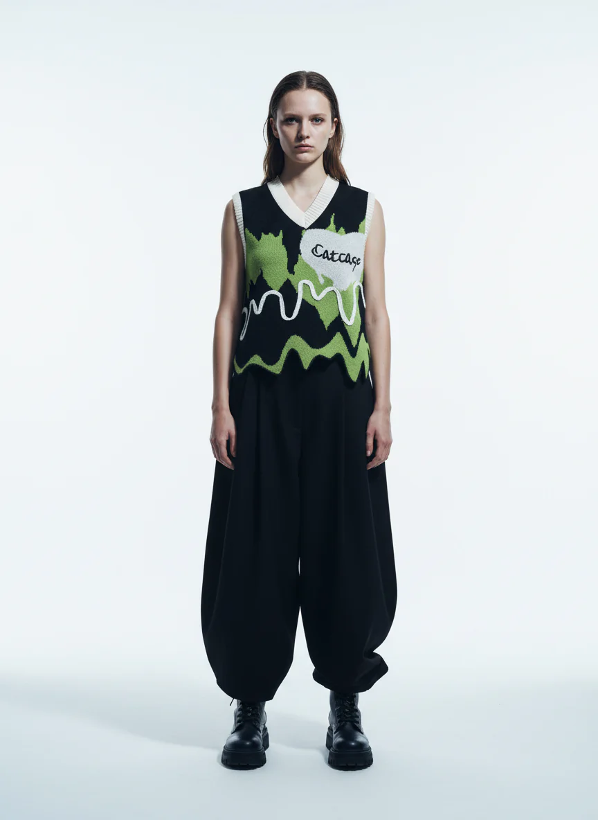 Thesupermade Graffiti Love V-neck Irregular Sweater - 1695 - Image 3