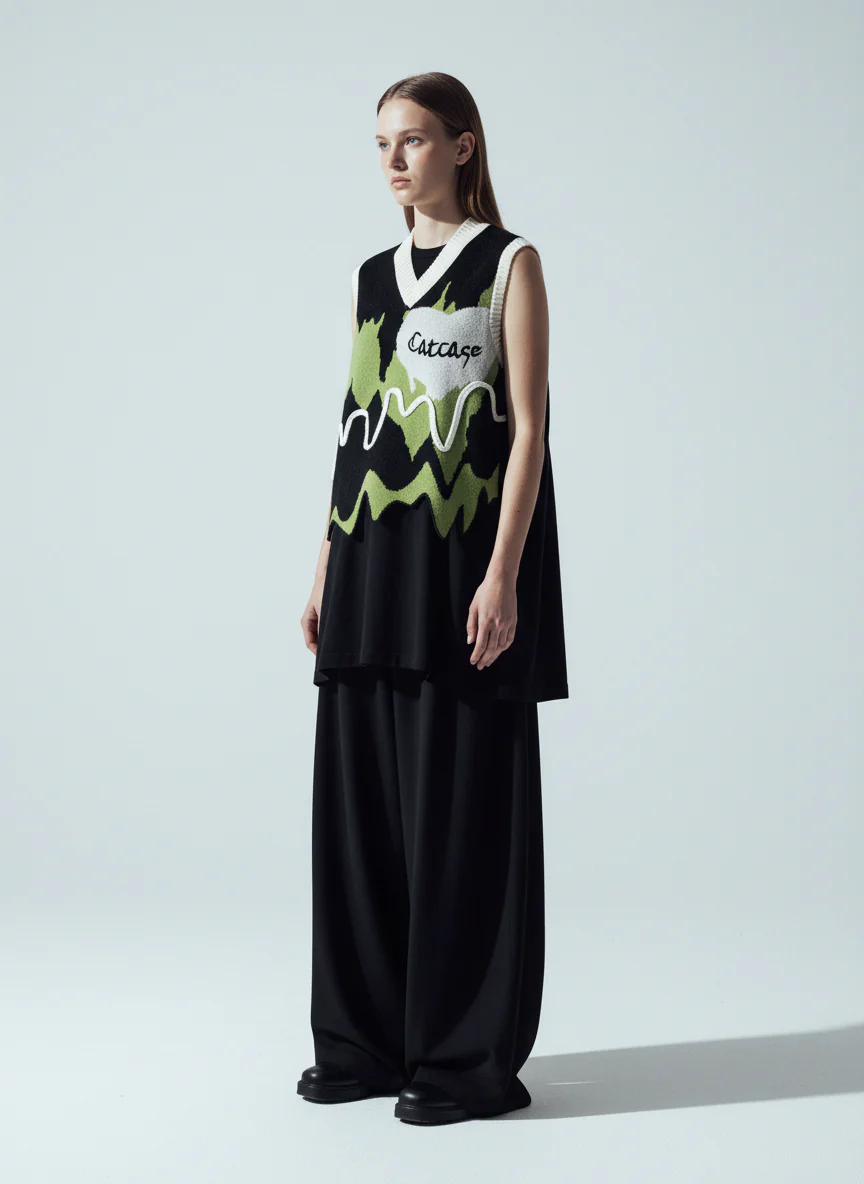 Thesupermade Graffiti Love V-neck Irregular Sweater - 1695 - Image 4