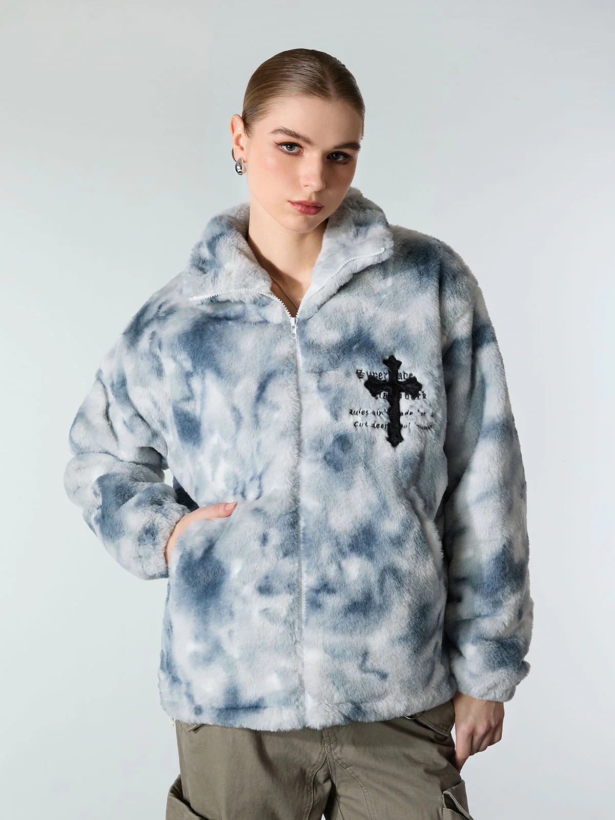Heavy-Duty Faux Lambswool Tie-Dye Urban Jacket - 1558 - Image 4