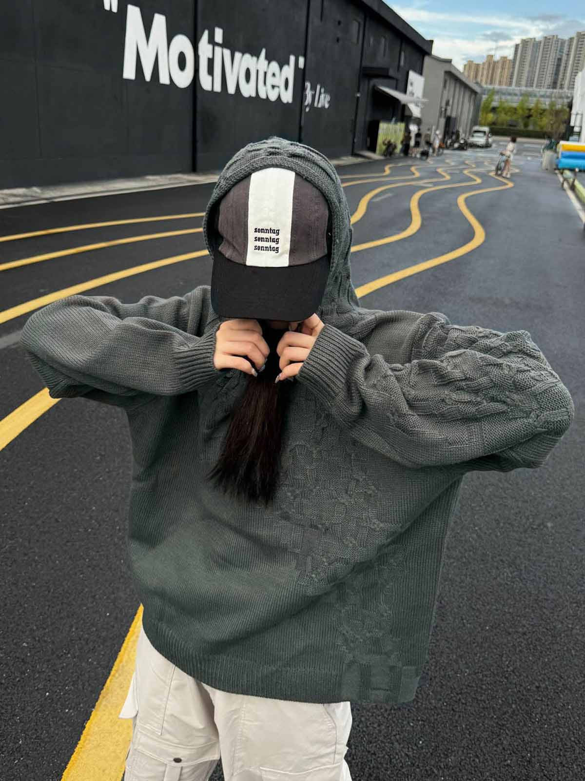 Asymmetric Irregular Knitted Sweater Hoodie - Image 3