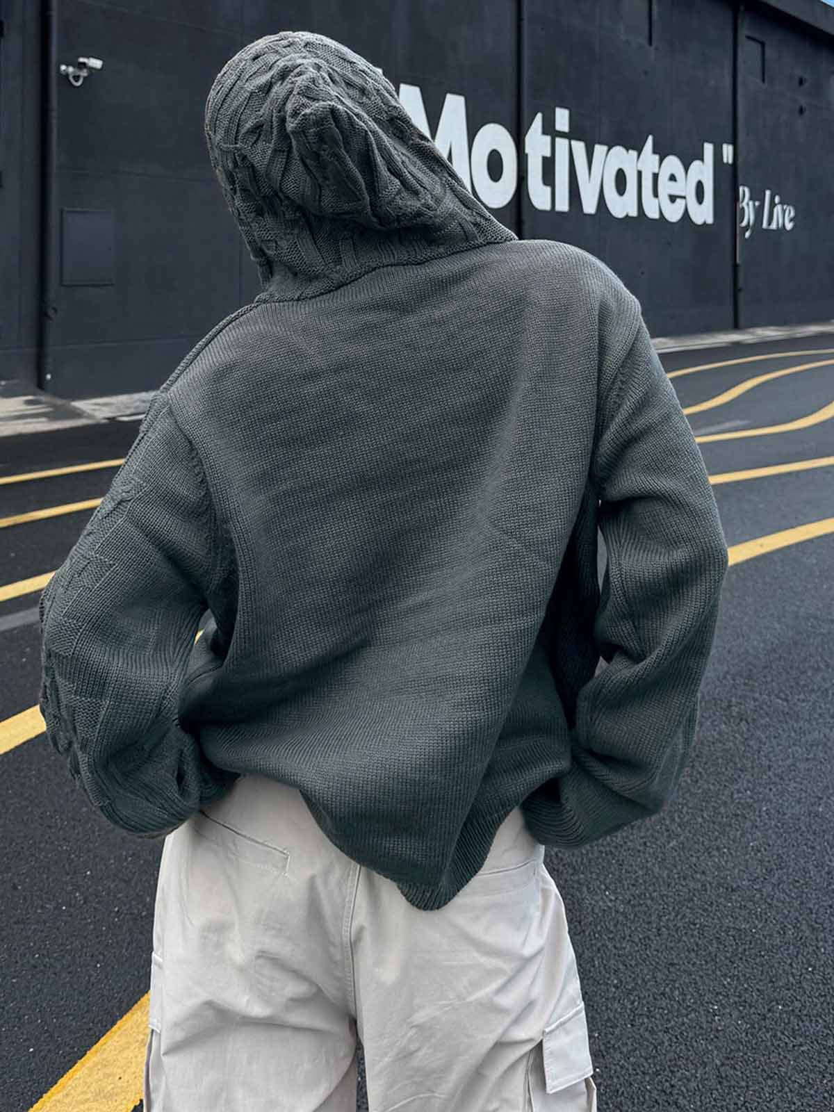 Asymmetric Irregular Knitted Sweater Hoodie - Image 4